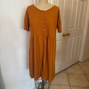 Art Class Terracotta Button-Front Midi Dress